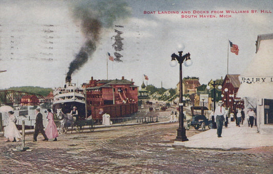 Boat Landing Docks from Williams St Hill South Haven Michigan MI Mich Postcard