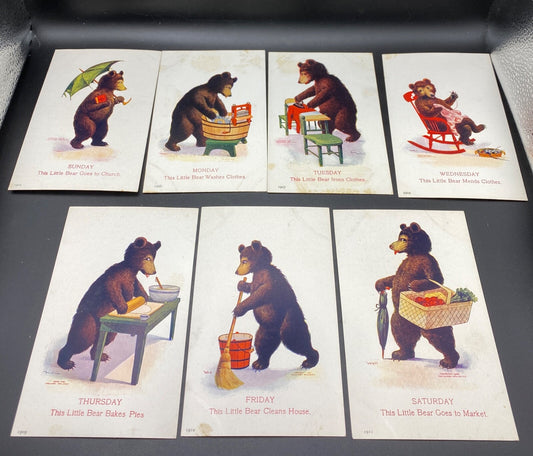This Little Bear Complete Lot of  Days of the Week Bears Doing Things Postcards