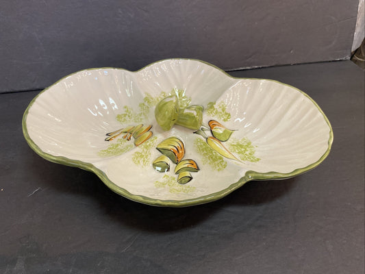 Vintage Los Angeles Potteries Mushroom Divided Serving Bowl #960 California USA