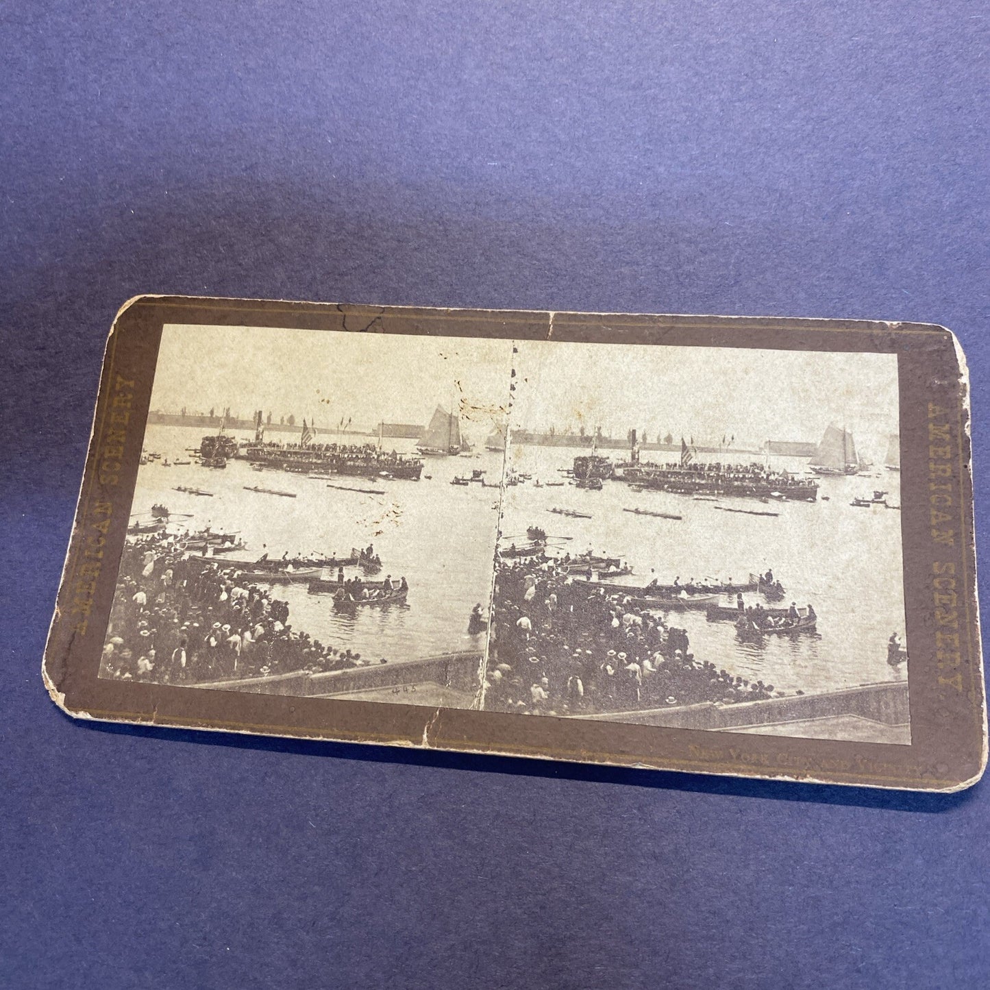 1898 Real Photo New York CITY NY Vicinity American Scenery Boat River Stereoview