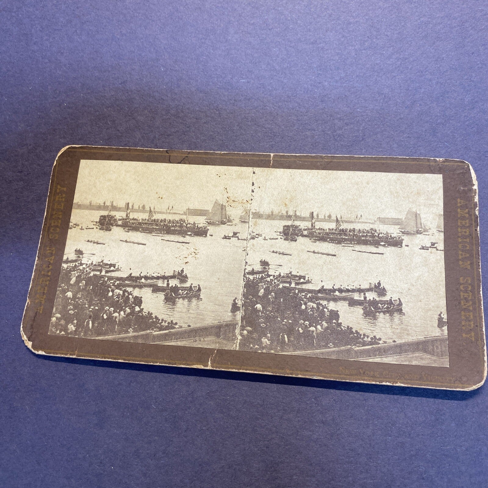 1898 Real Photo New York CITY NY Vicinity American Scenery Boat River Stereoview