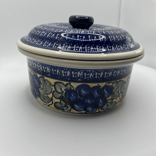 Boleslawiec Poland Round Stoneware Casserole Baker With Lid Hand Painted 7.75”