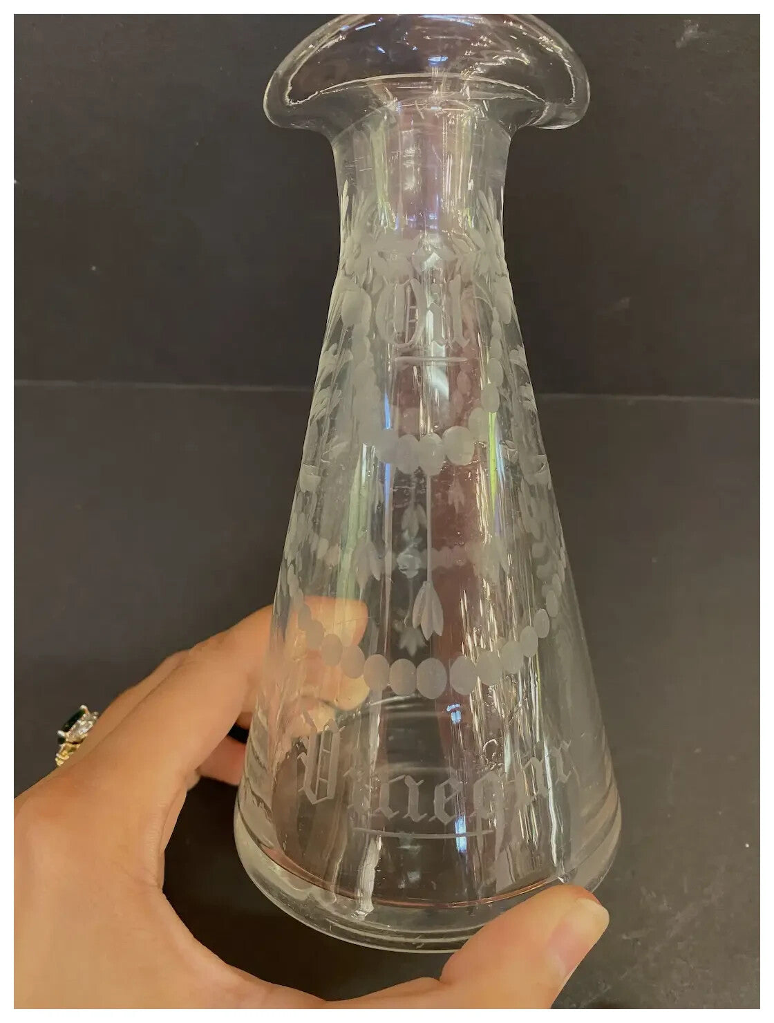 Sterling Silver Stopper 1920 Hawkes Cut Glass Engraved Oil Vinegar Bottle Cruet