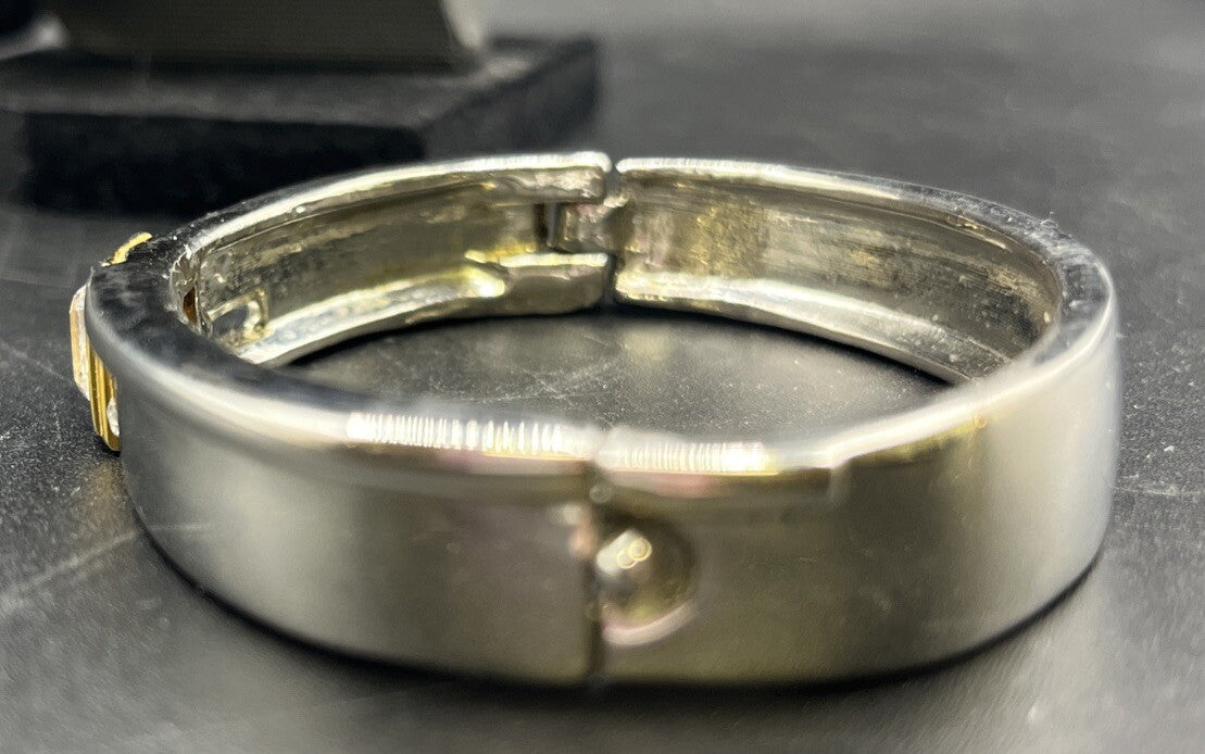 Vintage silver Tone Clamp Bracelet / Center Rhinestones 1/2” Wide