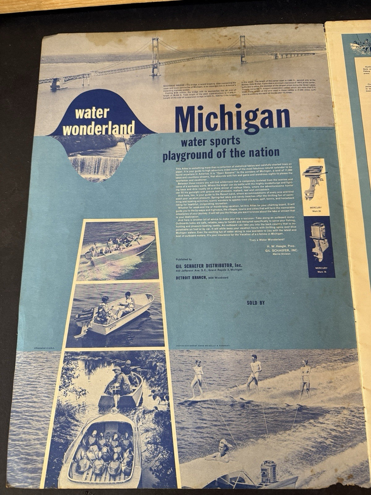 RARE 1958 Rand McNally Fishing Hunting Guide Michigan  Mackinac Bridge issue