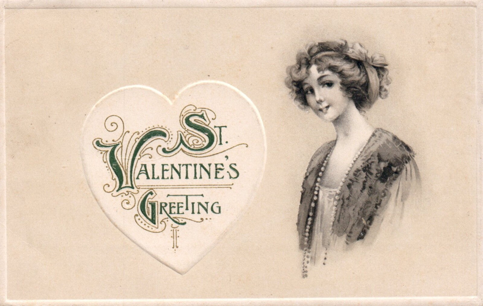 John Winsch St. Valentine's Greeting Woman Black & White Valentine Postcard