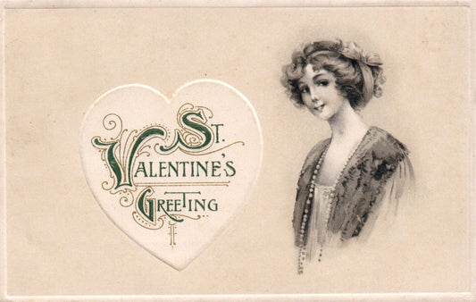 John Winsch St. Valentine's Greeting Woman Black & White Valentine Postcard