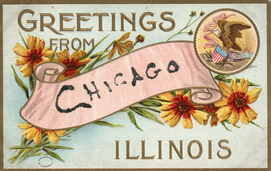 Large Letter with flowers Chicago Illinois IL  Vintage Postcard PFB