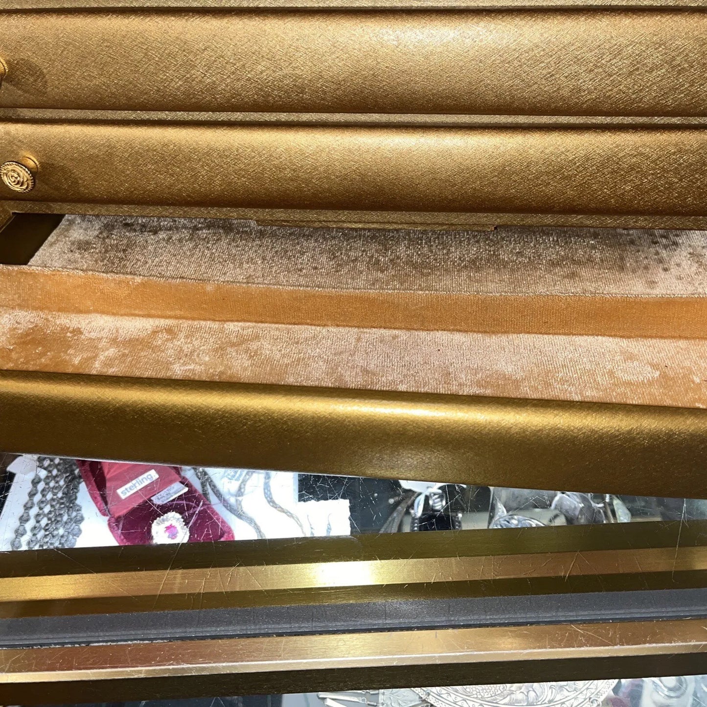 RARE VTG Gold Hollywood Regency Style Mirrors,4 Drawer Velvet lined Jewelry Box