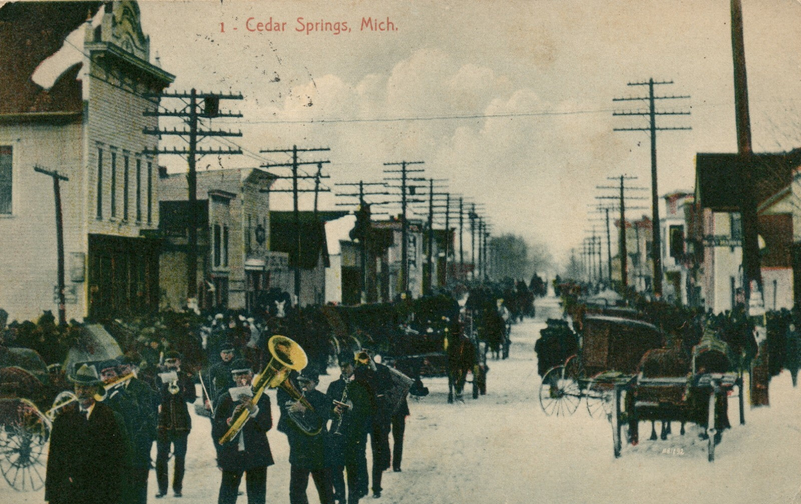 People Walking Down the Street in Ceder Springs Mich Michigan MI