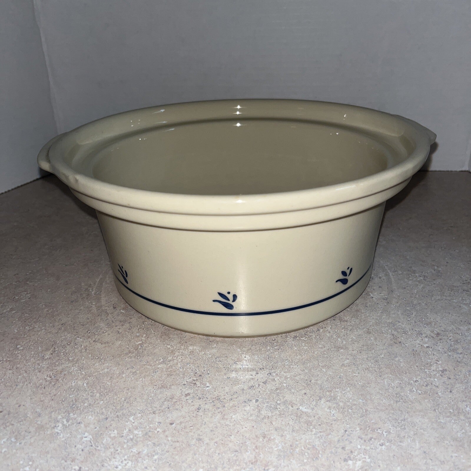 Bowl by Roseville Ohio Friendship Pottery BLUE PATTERN on STONE BACKGROUND 10.5”