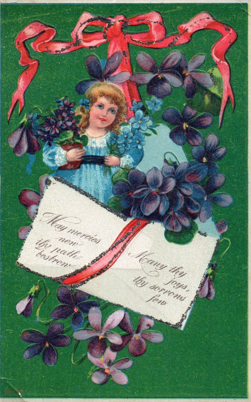 Children girl with violets Flowers  #684 Postcard