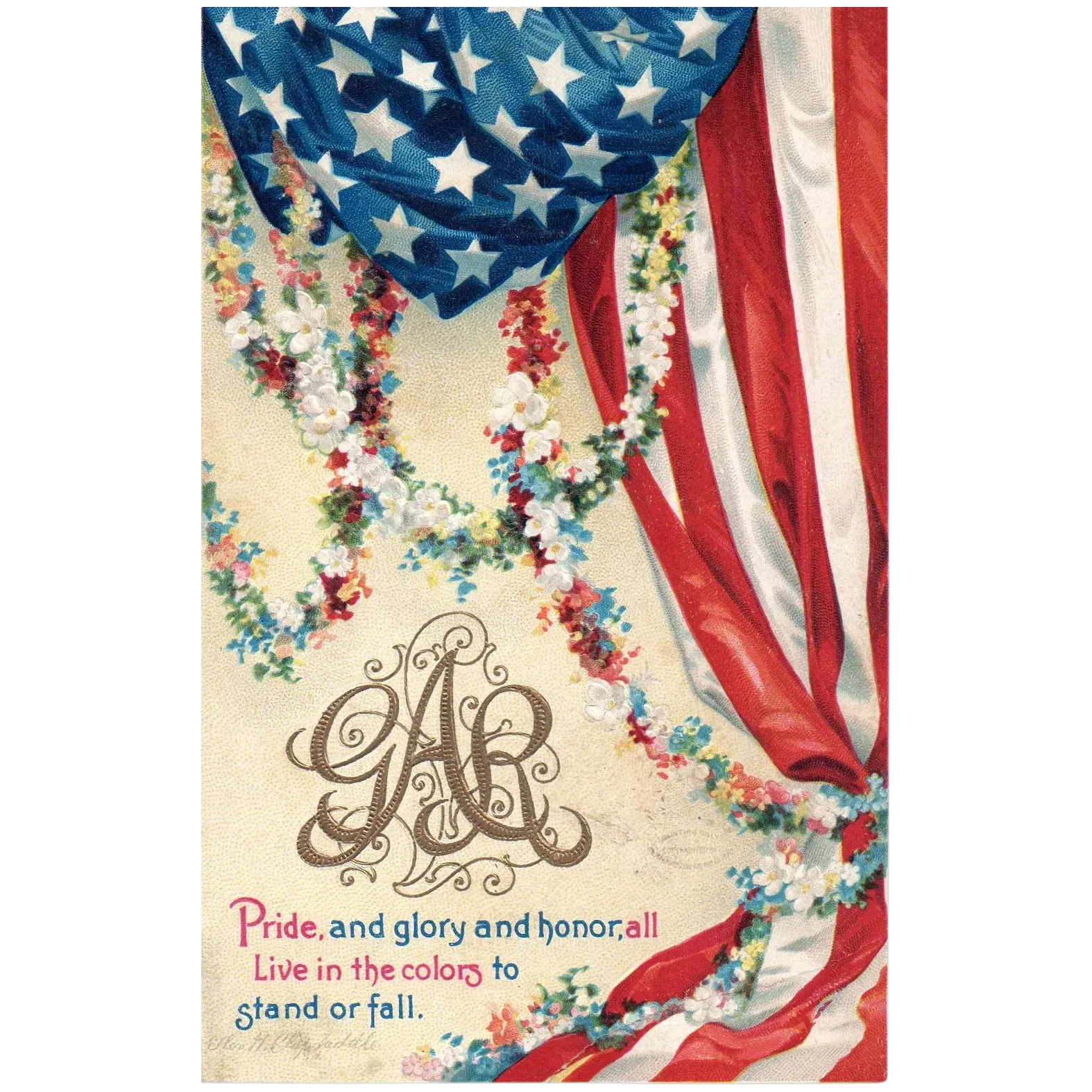 Clapsaddle GAR Pride & Glory & Honor American Flag Vintage Patriotic Postcard