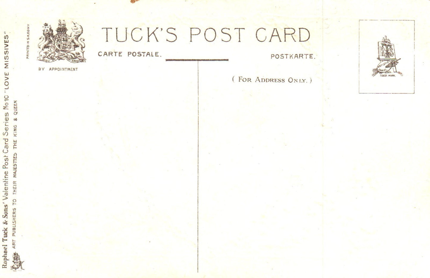 Tuck Series NO 10 Love Missives Hearts Delight Vintage Valentine Postcard Lady