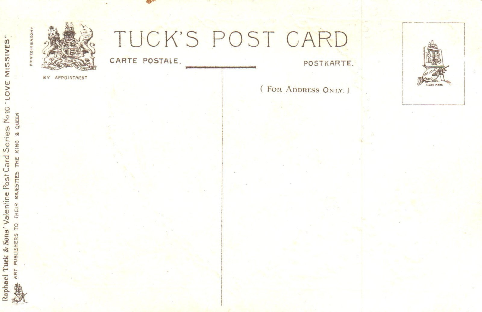 Tuck Series NO 10 Love Missives Hearts Delight Vintage Valentine Postcard Lady