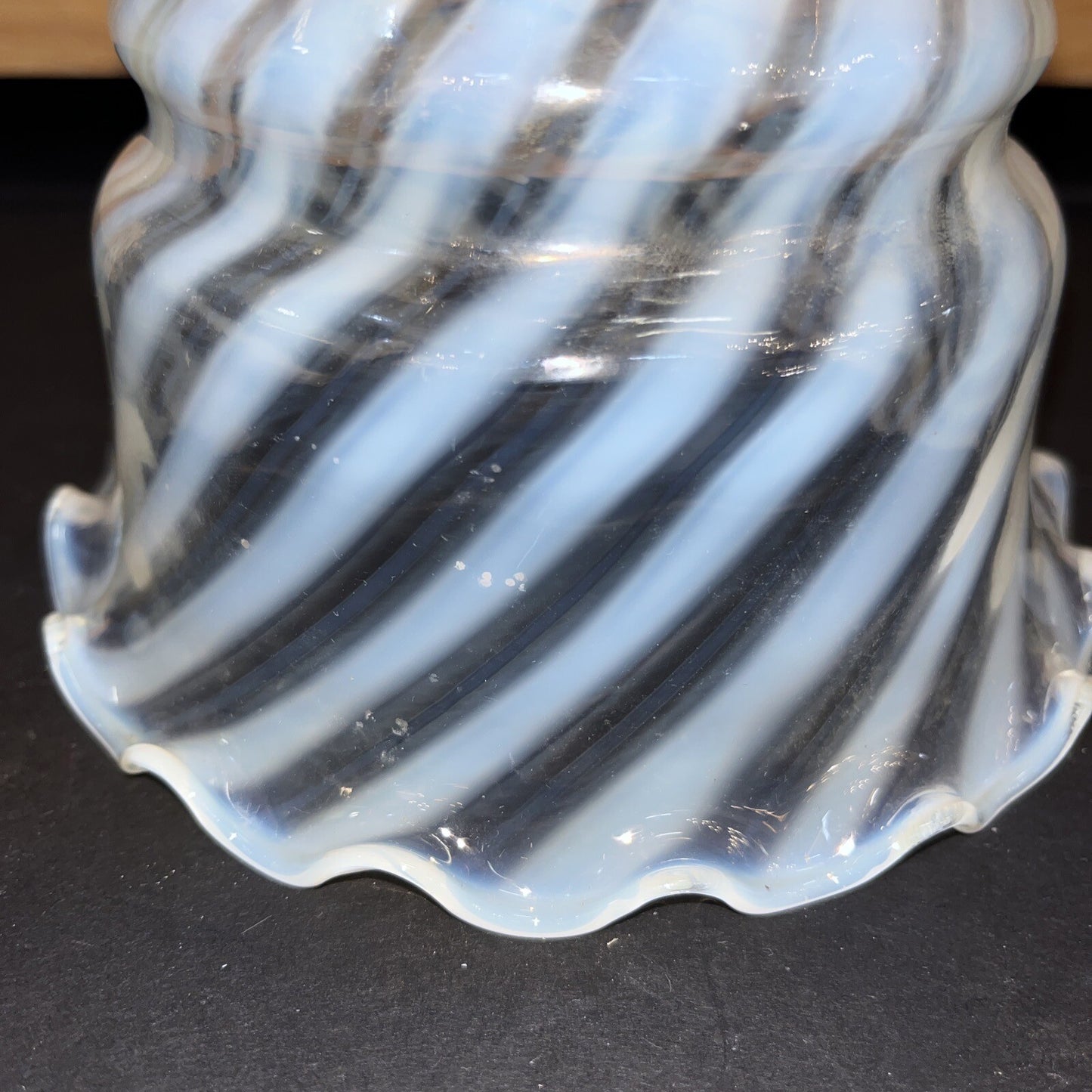 Fenton Handblown Opalescent Swirl Glass Ruffled Edge Lamp Shade White 6"