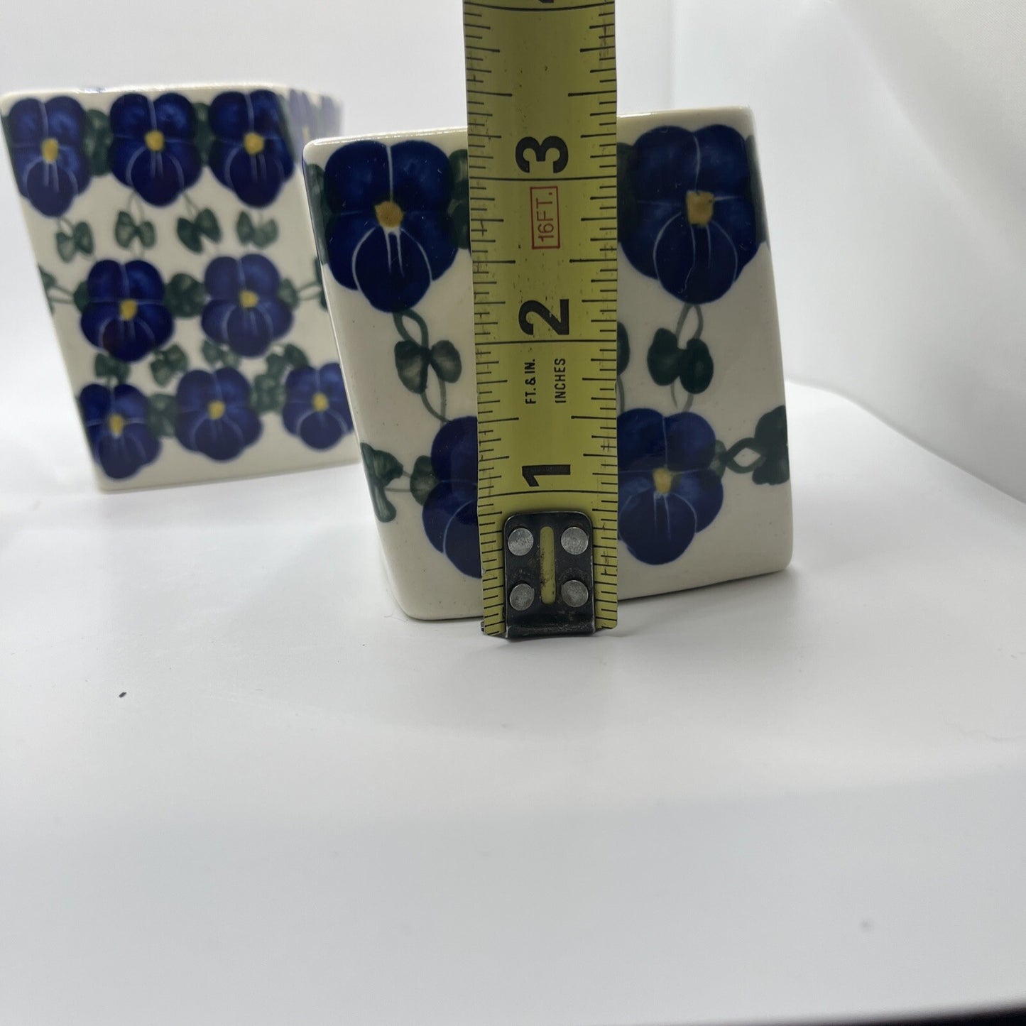 Polish Pottery Candle Holders Wild Blueberry Artistic Ceramics Set Of 3