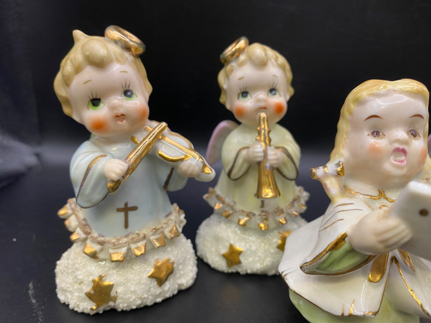 Set Of 5 Vintage 1950s Ajax Japan Ceramic Christmas Music Angel Figurines violin