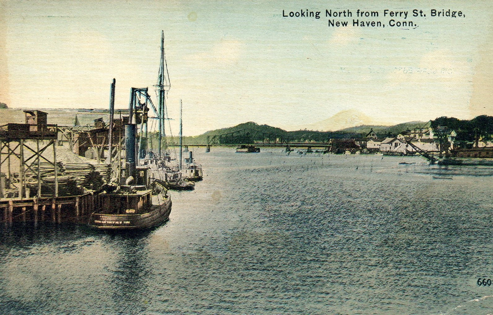 Looking North From Ferry St. Bridge New Haven CT Connecticut Postcard