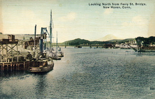 Looking North From Ferry St. Bridge New Haven CT Connecticut Postcard