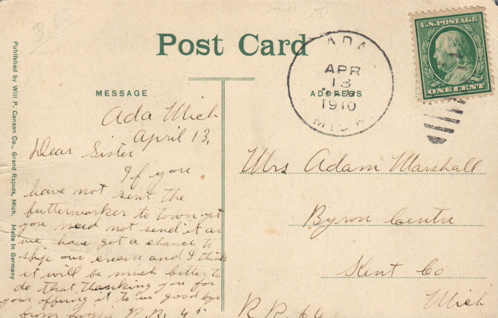 Ada Hotel in Ada Michigan Mich MI Postcard