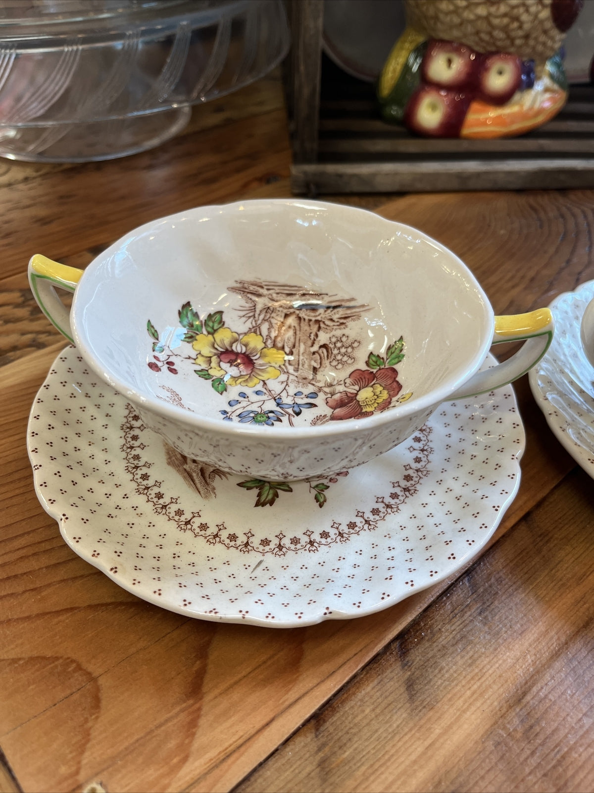Royal Doulton Gratham China Cream Soup Double Handle Bowl / teacup Saucer D 5477