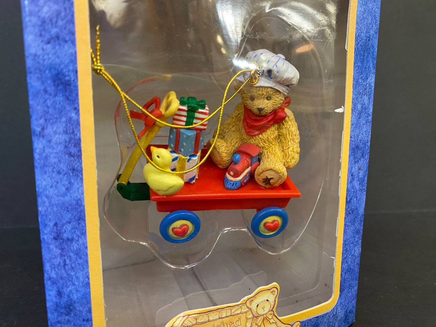 Enesco Cherished Teddies Teddy Bear in Red Cart with Toys Vintage Ornament