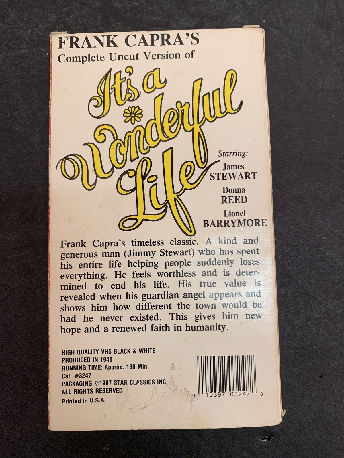 Vintage Frank Capra's "It's a Wonderful Life" Black and White VHS Tape