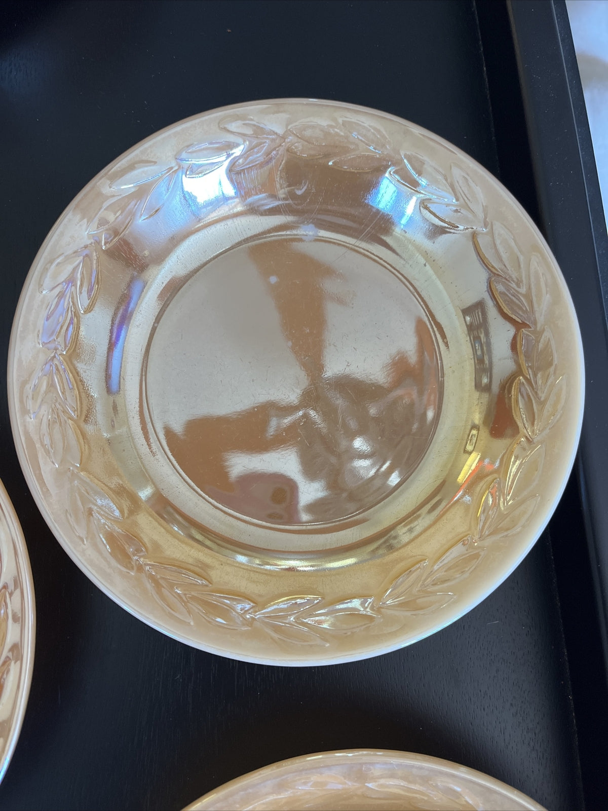 Vintage Fire King Peach Lustre Leaf Soup Bowl Set of 4