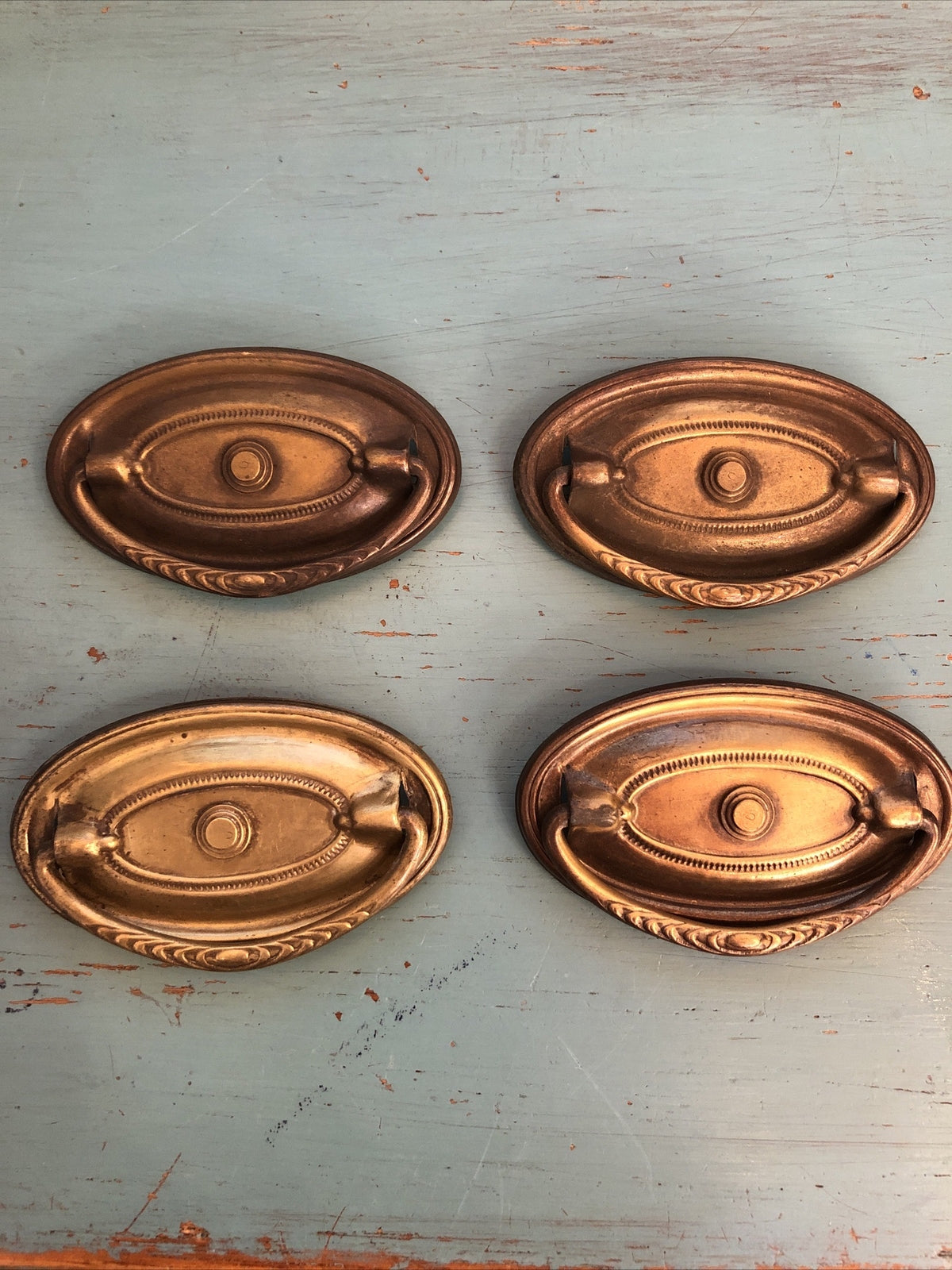 Lot of 4 Vintage ANTIQUE BRASS OVAL PULL HANDLES