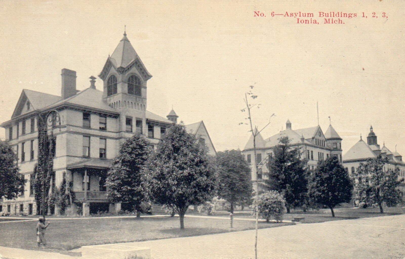 Asylum Buildings 1, 2, 3 in Ionia Michigan Mich Postcard