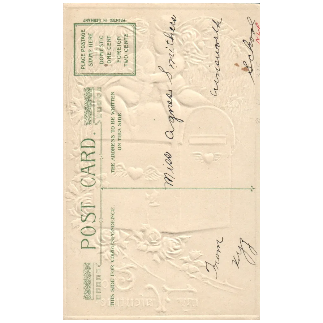 1911 Rare John Winsch Valentine Cupids on Mailbox Wedding Postcard