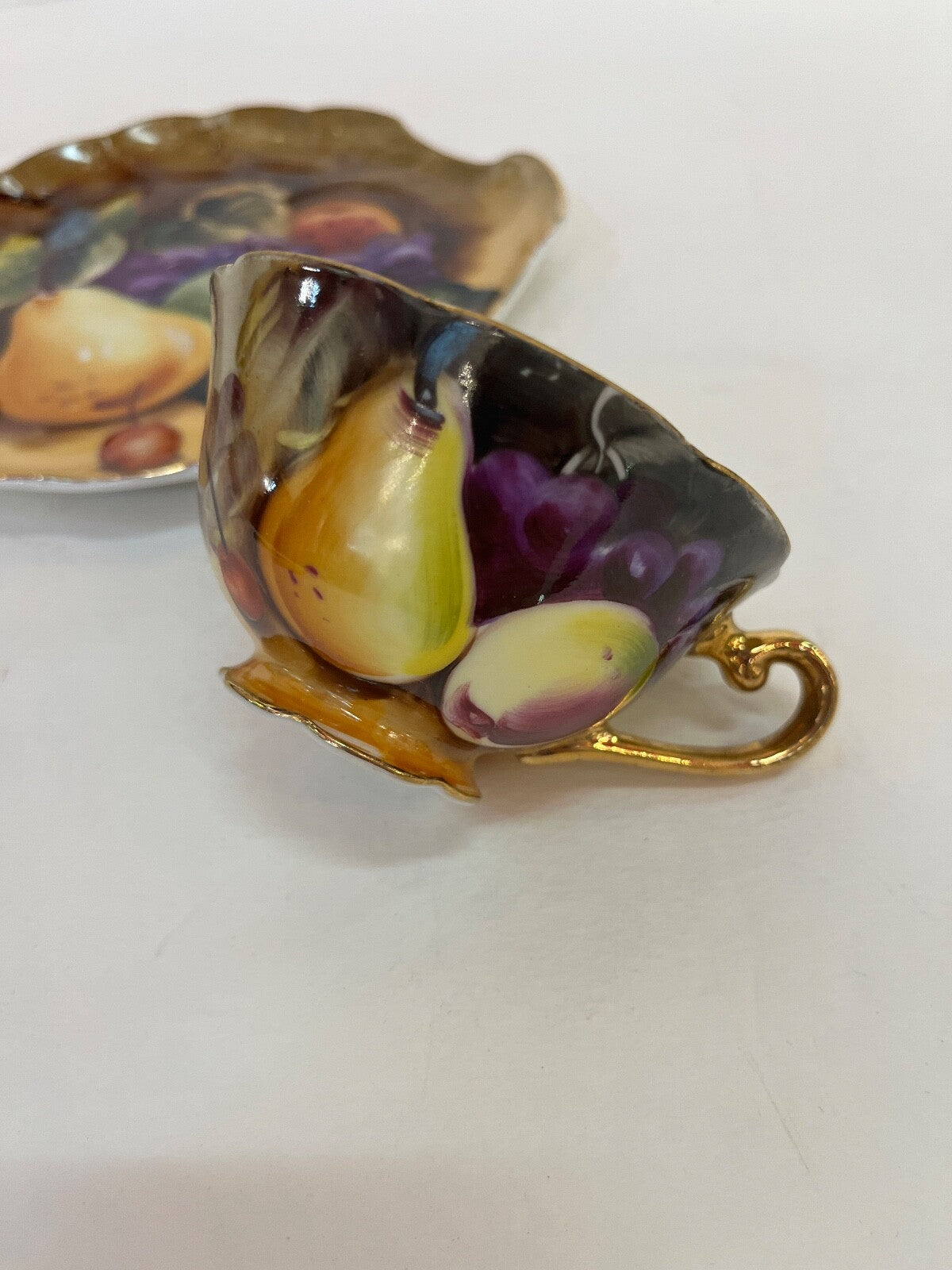 Vintage Lefton China Hand Painted Gold Accent Teacup and Saucer Fruit Pattern 