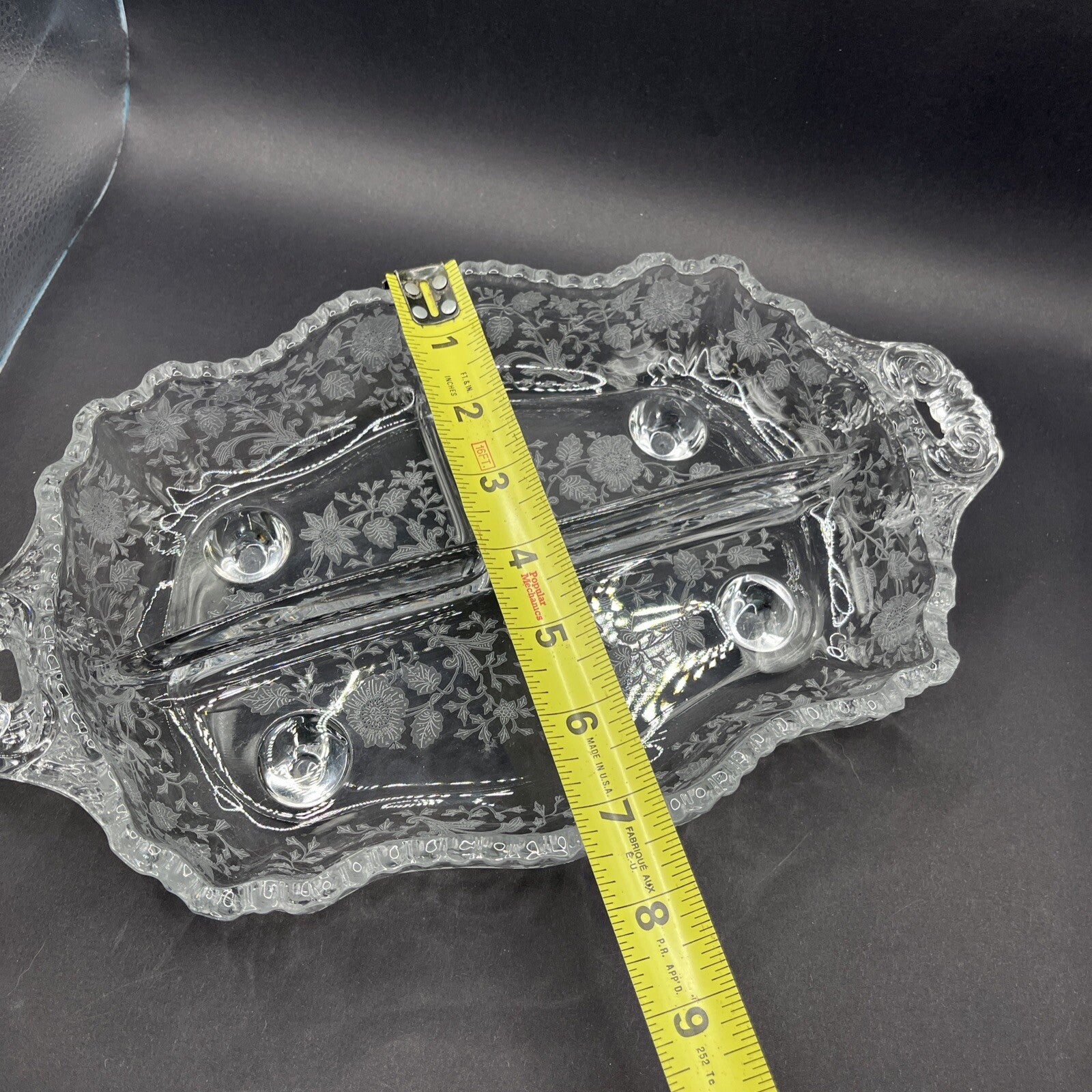 Cambridge Glass Clear 4 Toed 3 Part Relish Dish WILDFLOWER Etched