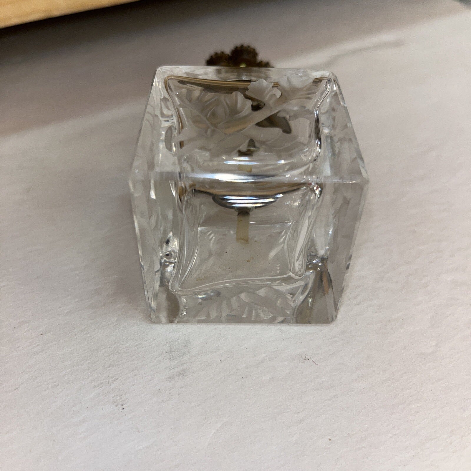 Perfume Bottle Vintage Art Glass, Floral Cut Glass Top, West Germany