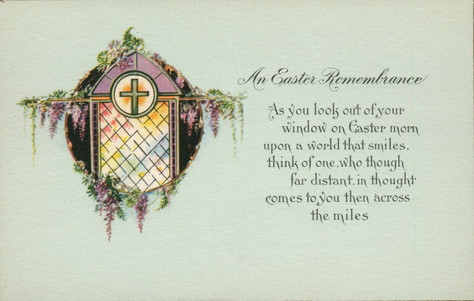 Easter Remembrance Stained Glass Window Greenery Poem Easter Postcard