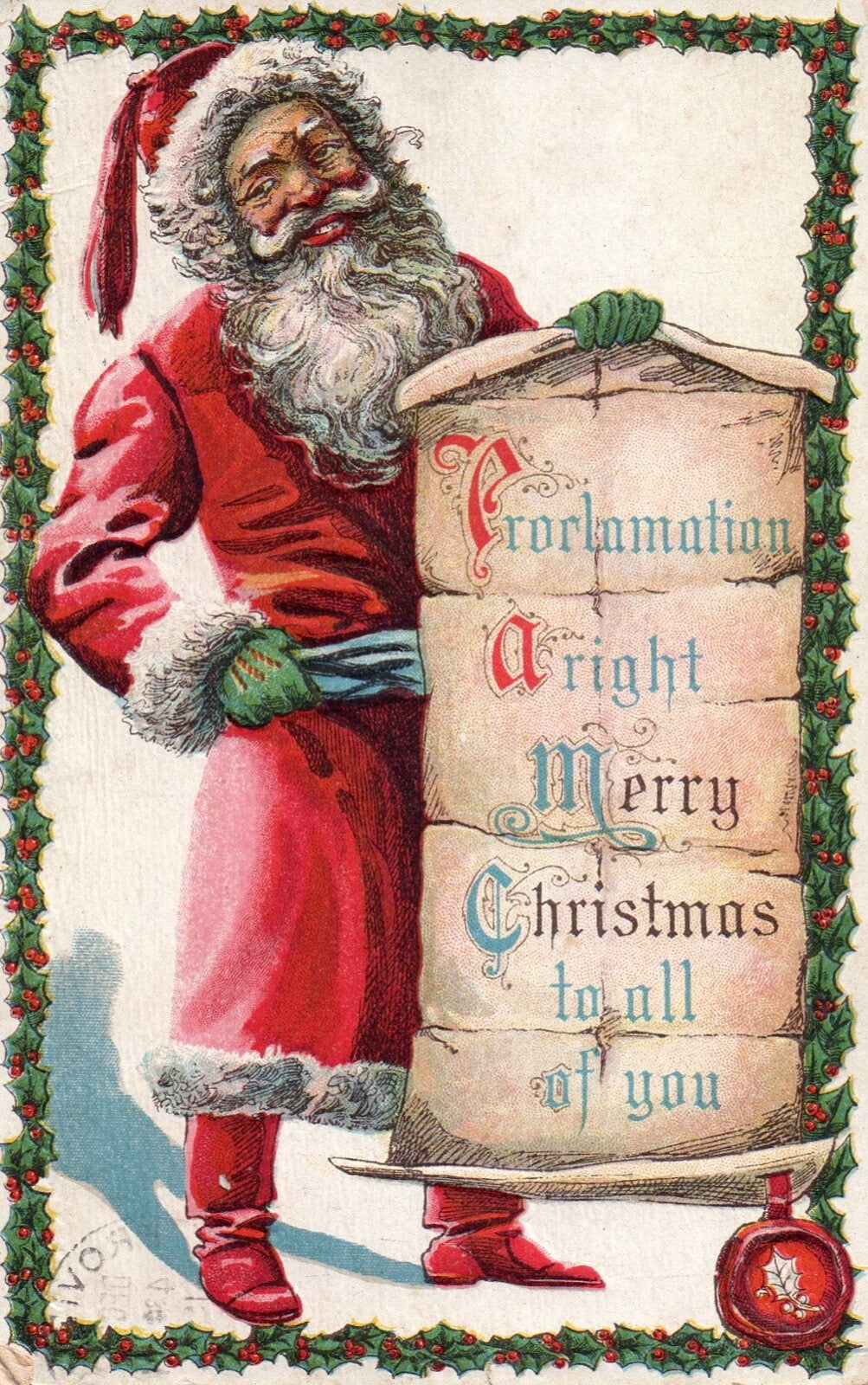 Proclamation A Right Merry Christmas To All of You Vintage Santa Postcard