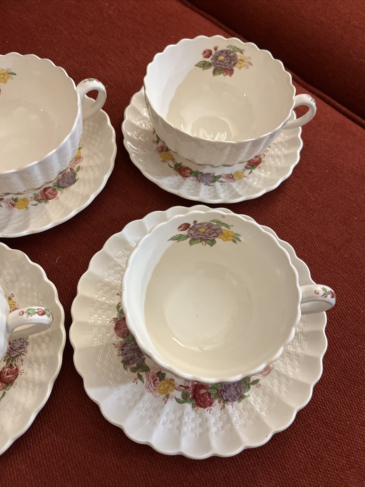 Copeland Spode Rose Briar set of  4 Cup & Saucer Sets   2 1/8"