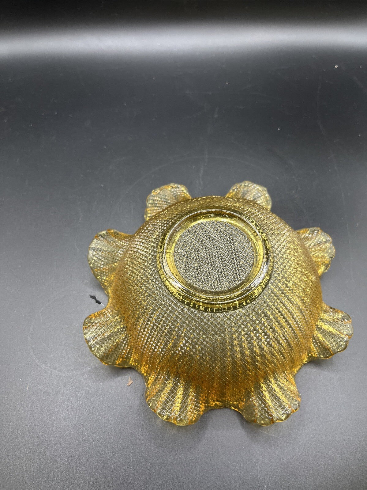 Vintage Amber Glass Waffle Pattern Bowl With Ruffled Edge