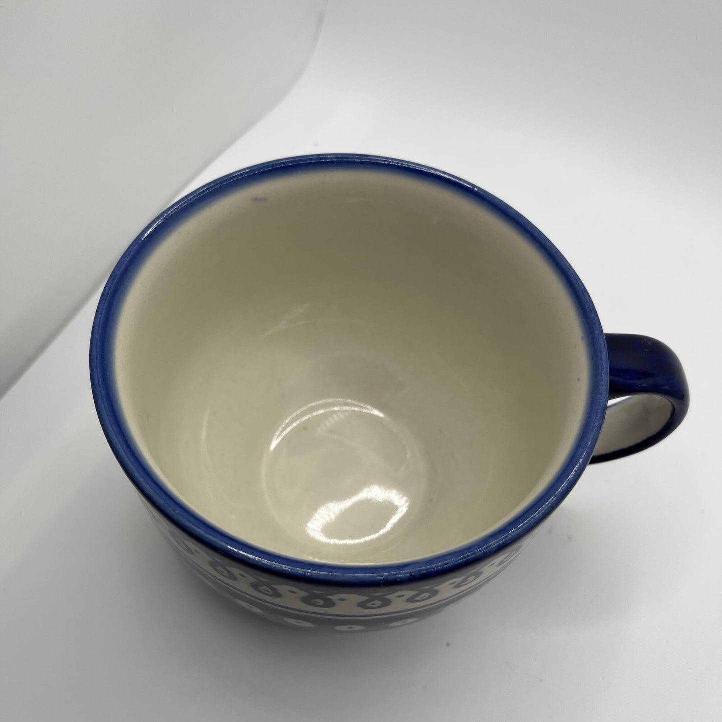 Polish Pottery Boleslawiec Large Blue Latte Cup Mug 18 Oz