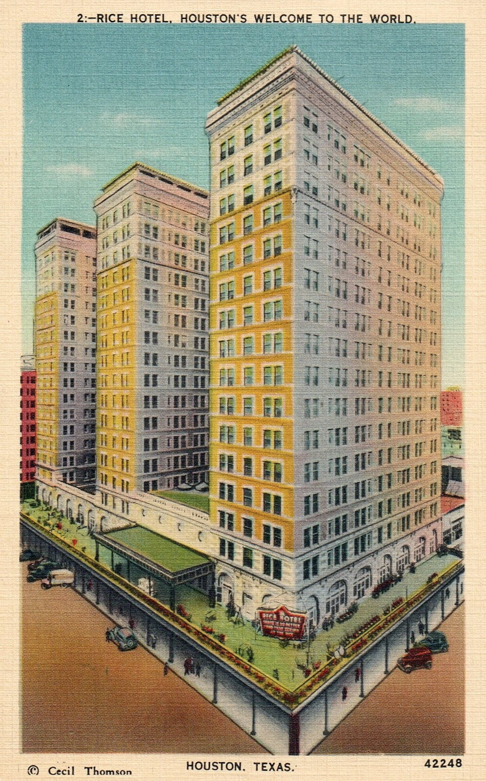 Rice Hotel Houston's Welcome to the World in Houston Tex Texas TX Postcard
