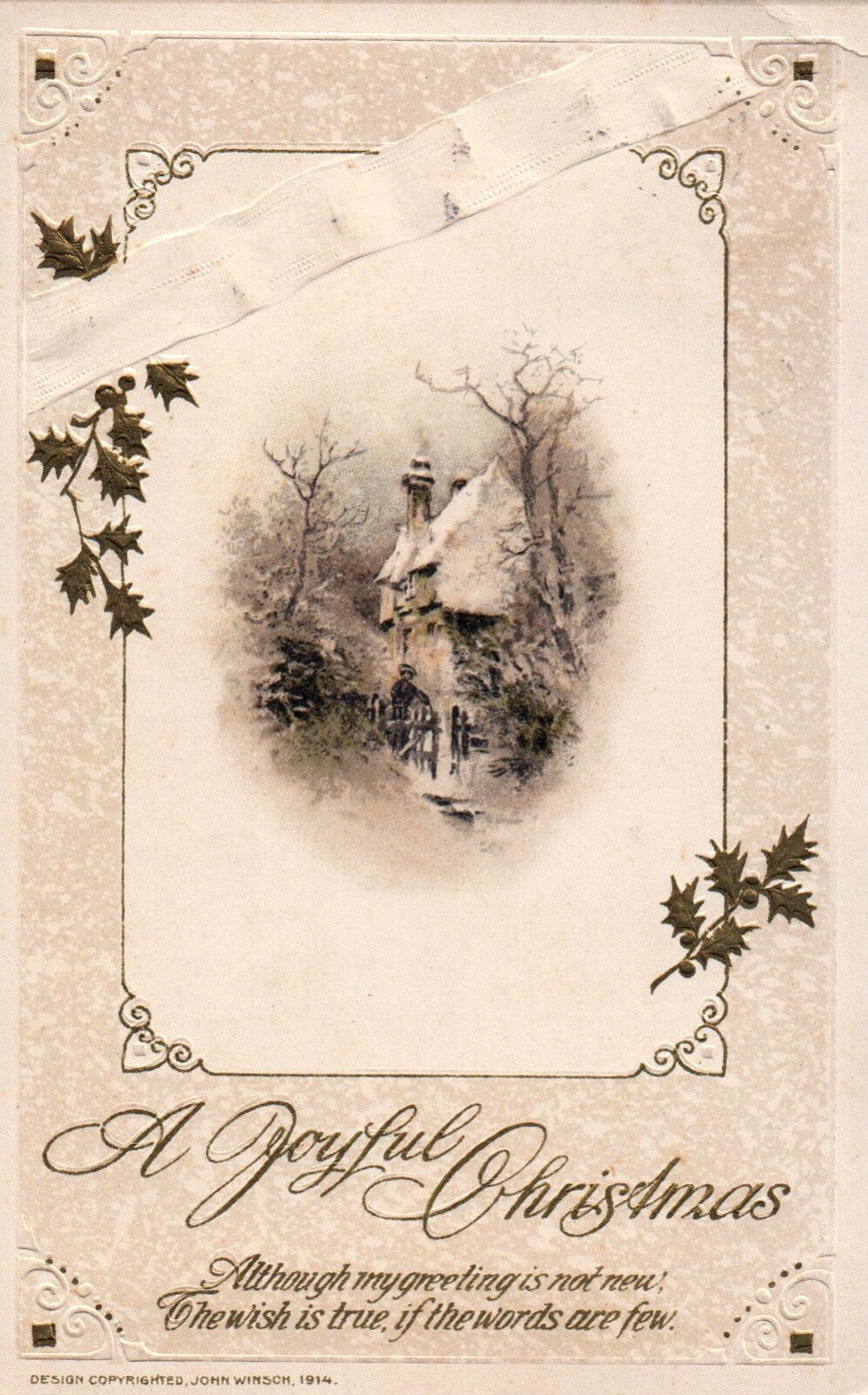 John Winsch A Joyful Christmas Snowy Home with Boy Vintage Postcard