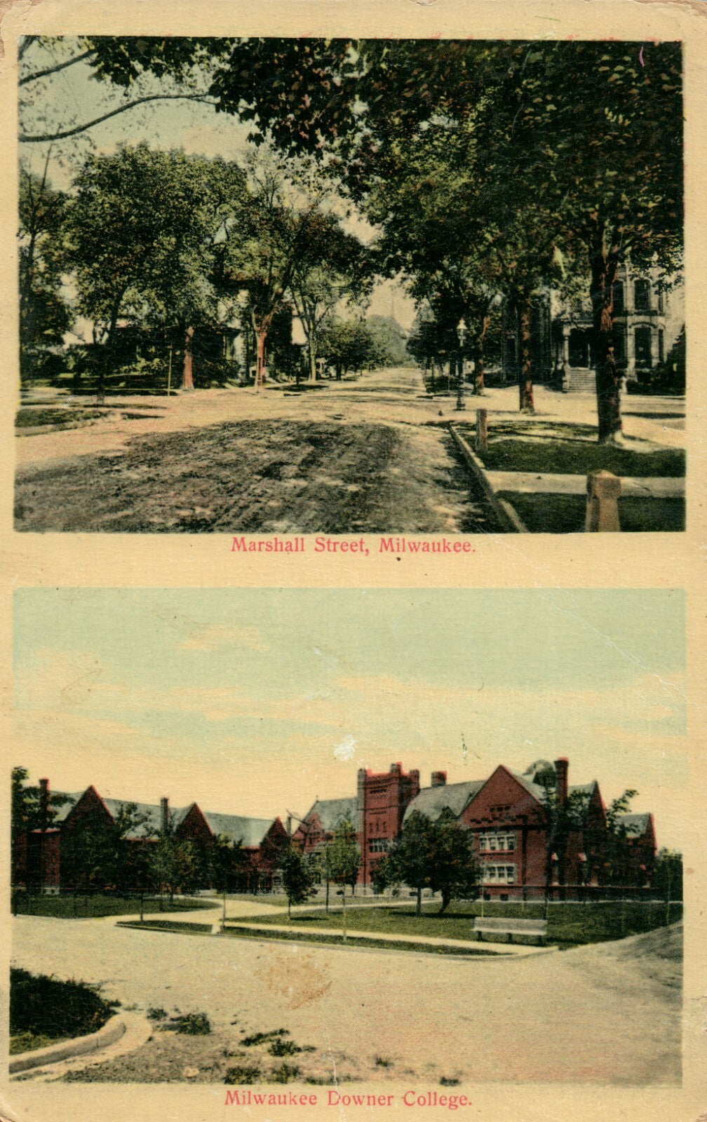 Marshall Street Milwaukee Downer College WI Wisconsin  Postcard