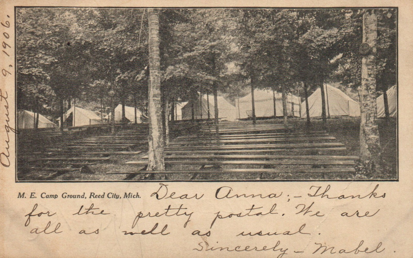 M.E. Campground, Reed City Michigan MI Mich Postcard