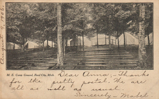 M.E. Campground, Reed City Michigan MI Mich Postcard