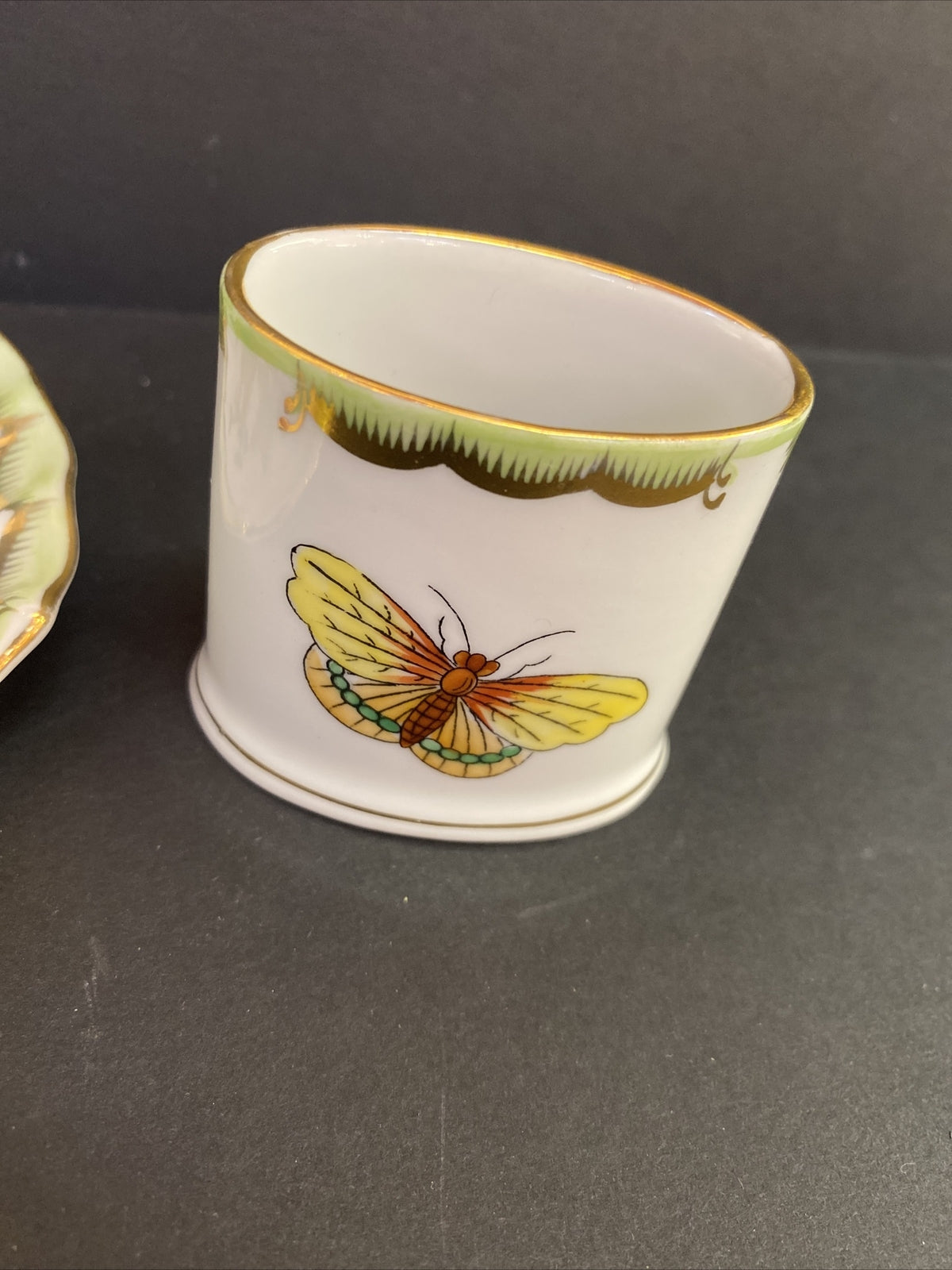 Lot of 2 Herend Queen Victoria Peony Shell Dish Hungary Toothpick Holder 1839