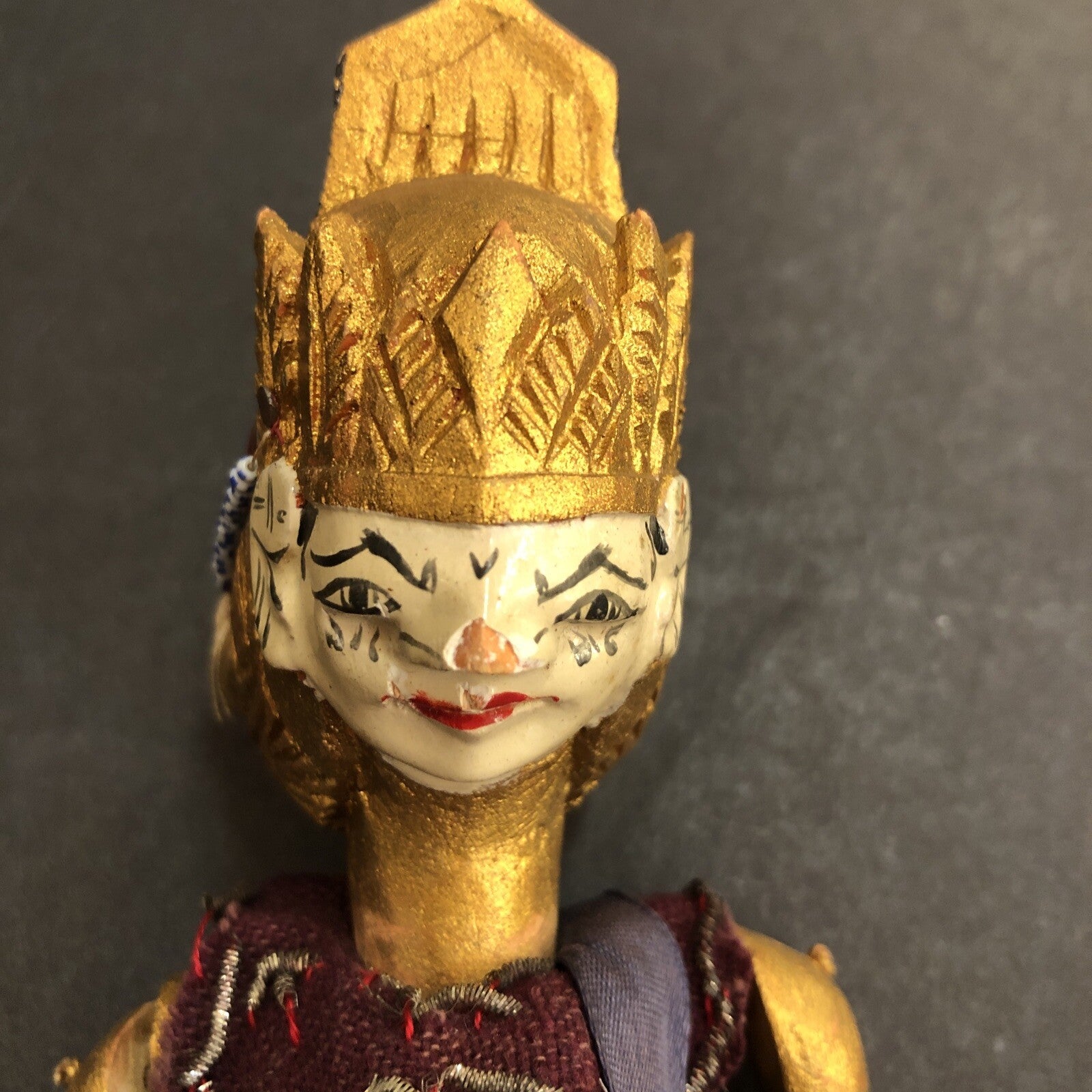 Vintage Wooden Egyptian Red Black Hat Gold Hand Puppet