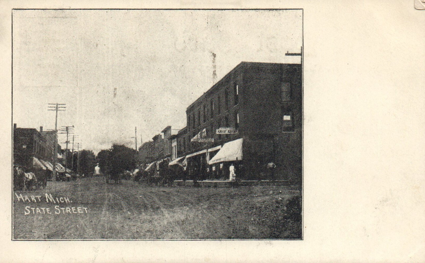 Early pre-1970 State Street Hart Michigan MI Postcard
