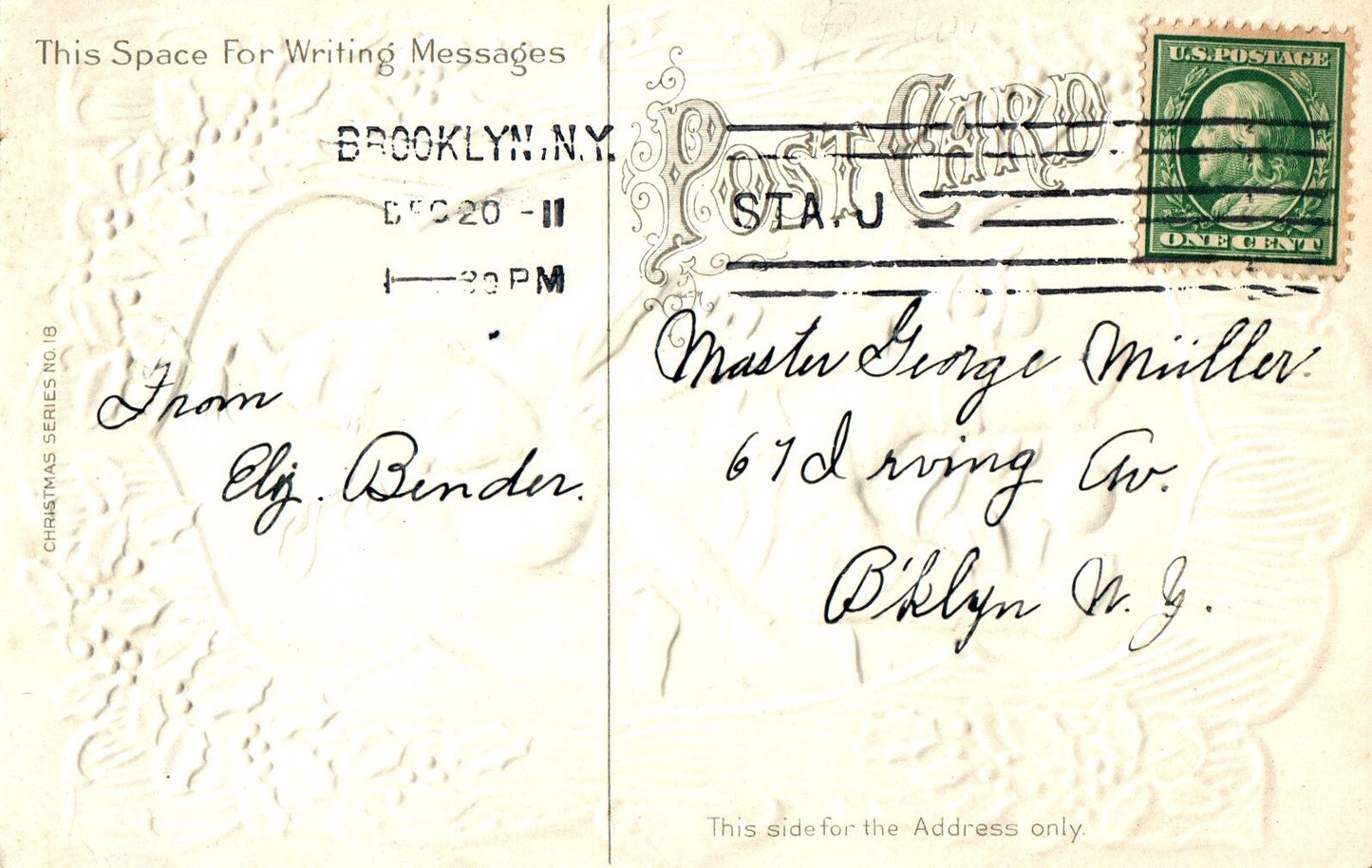 His Busy Day Wishing You A Marry Christmas Santa w/ Pipe Vintage Santa Postcard