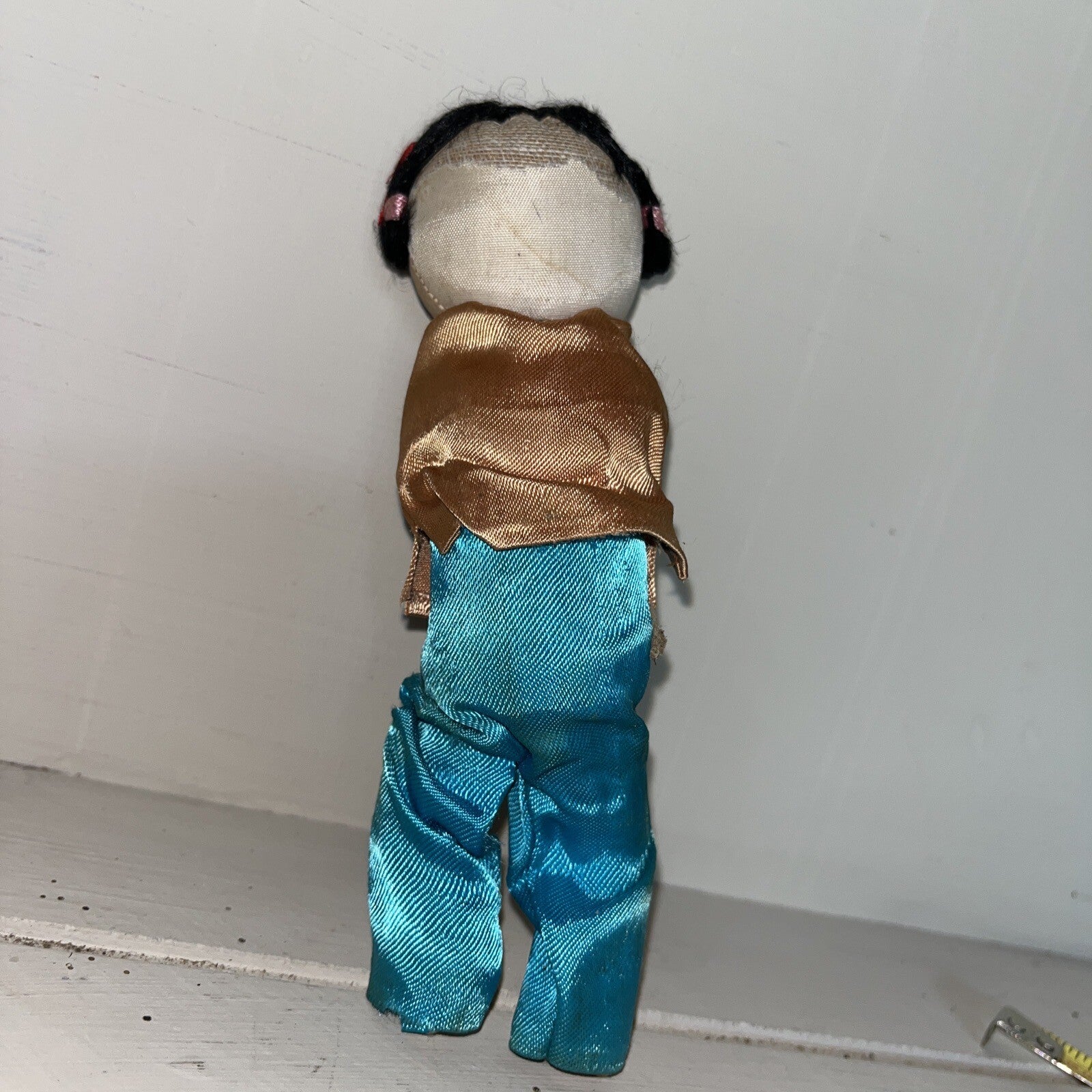 Vintage Asian Chinese Traditional Cloth Doll 6” Silk Hand Painted Black